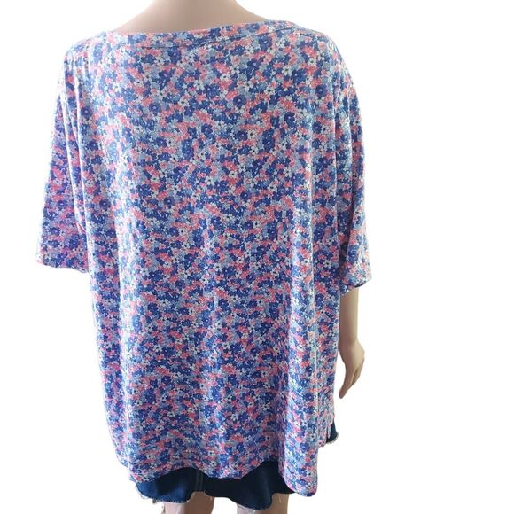 Talbots Size 3X Button Detail Bateau Blue Coral Floral Cotton Modal Top Spring - Picture 3 of 7